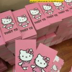 Mẫu Nhãn Mác Quần Áo hình chữ nhật màu hồng Kitty shop thời trang Thủy Tú