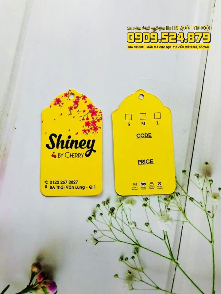 Mẫu Nhãn Mác Quần Áo hình chuông shop thời trang Shiney q1 HCM màu vàng