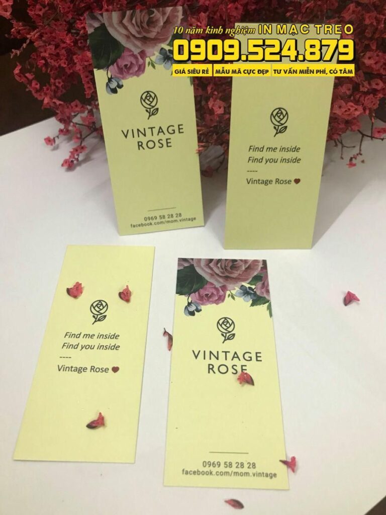 Mẫu Tag Treo Quần Áo shop thời trang Vintage Rose hình chữ nhật màu vàng