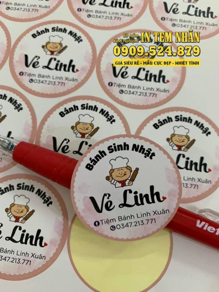 Mẫu Tem Nhãn Bánh sinh nhật Vẻ Linh