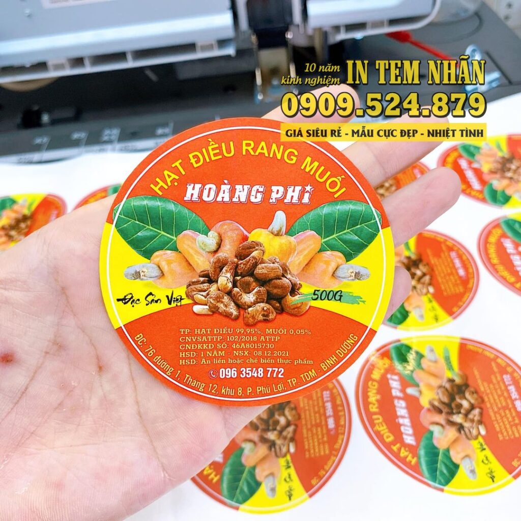 Mẫu Tem Nhãn điều rang muối Hoàng Phi