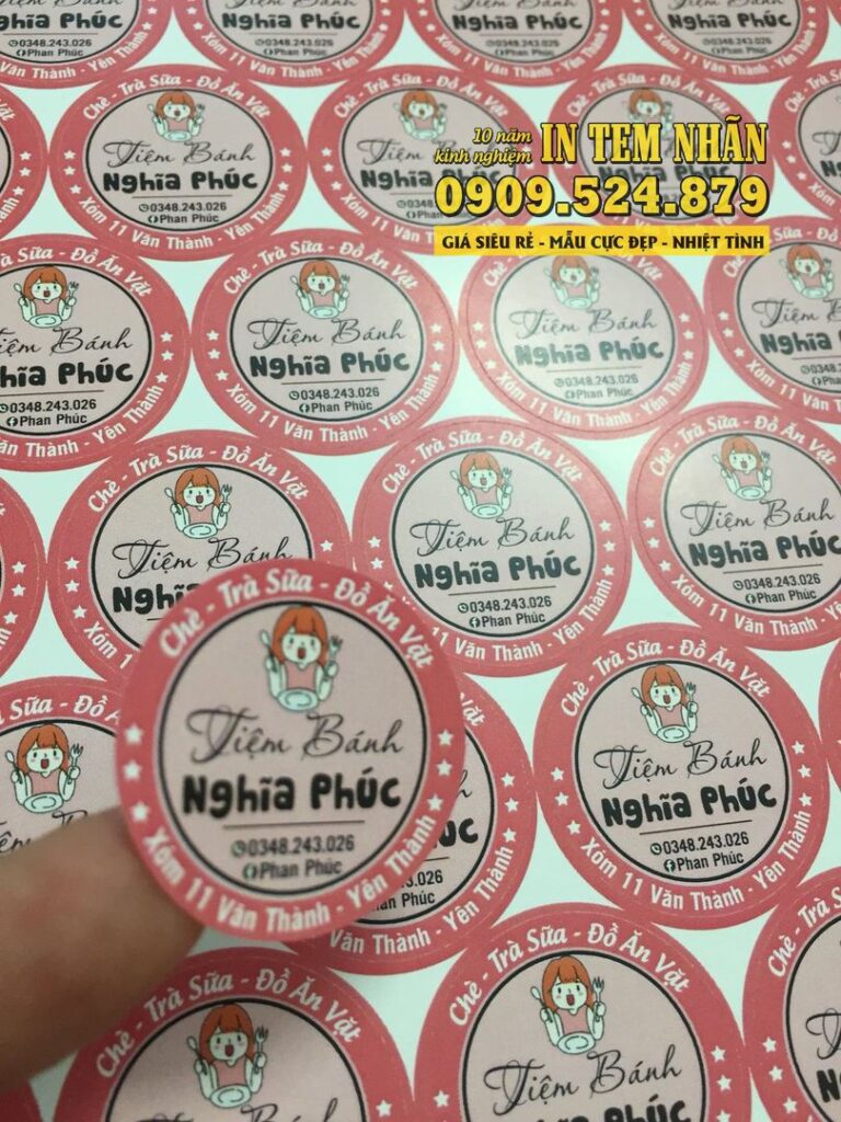 Mẫu Tem Nhãn tiệm bánh Nghĩa Phúc decal giấy