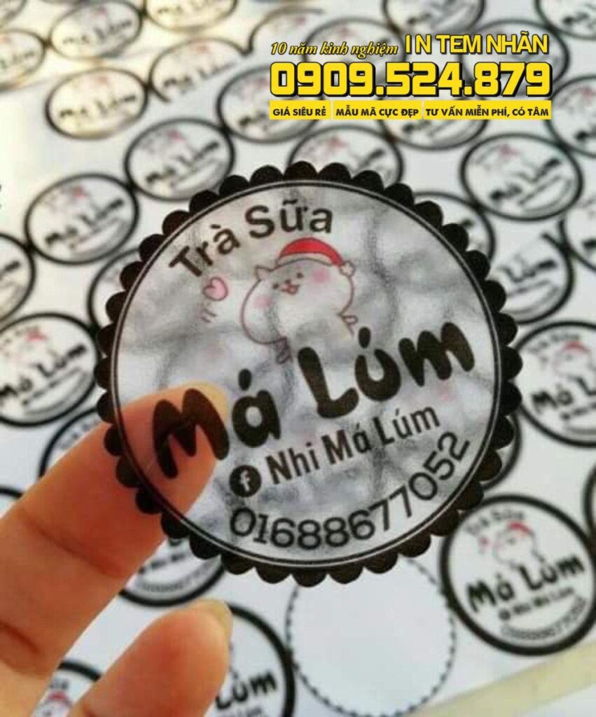 Mẫu Tem Nhãn trà sữa má Lúm decal trong