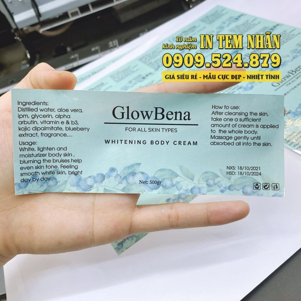 Mẫu Tem Nhãn whitening body cream